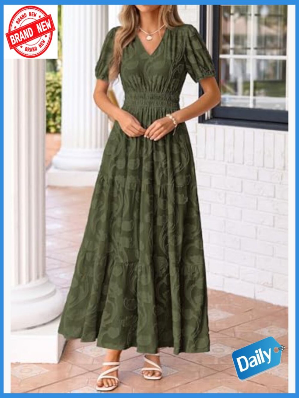 Boho Flowy V Neck Maxi Dress with Pockets - Picture 6 of 7